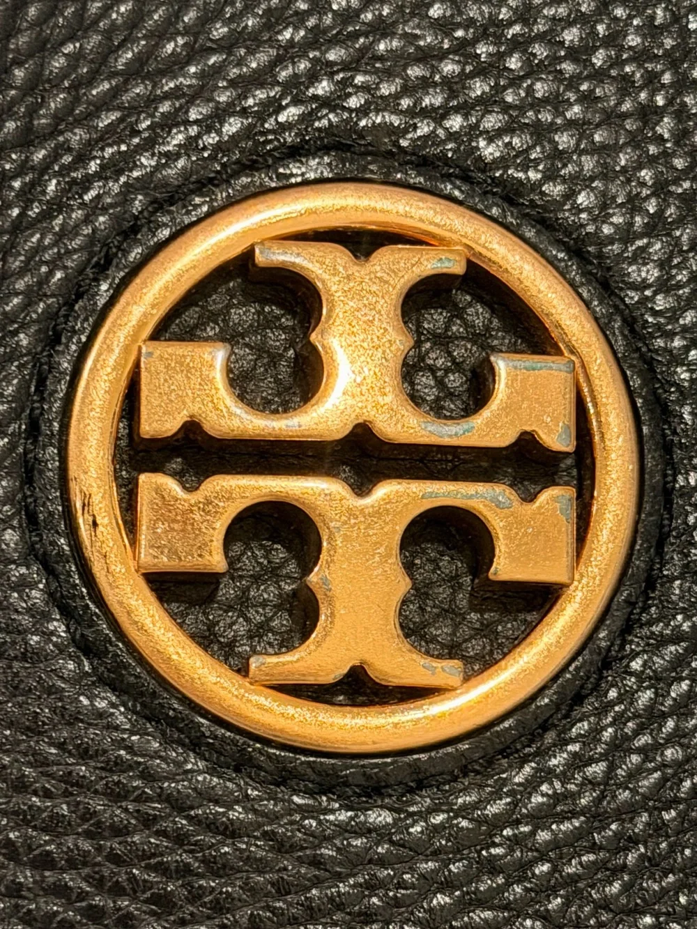 Tory Burch Leather Tote Carson Black Pebbled with Gold Chain Detail